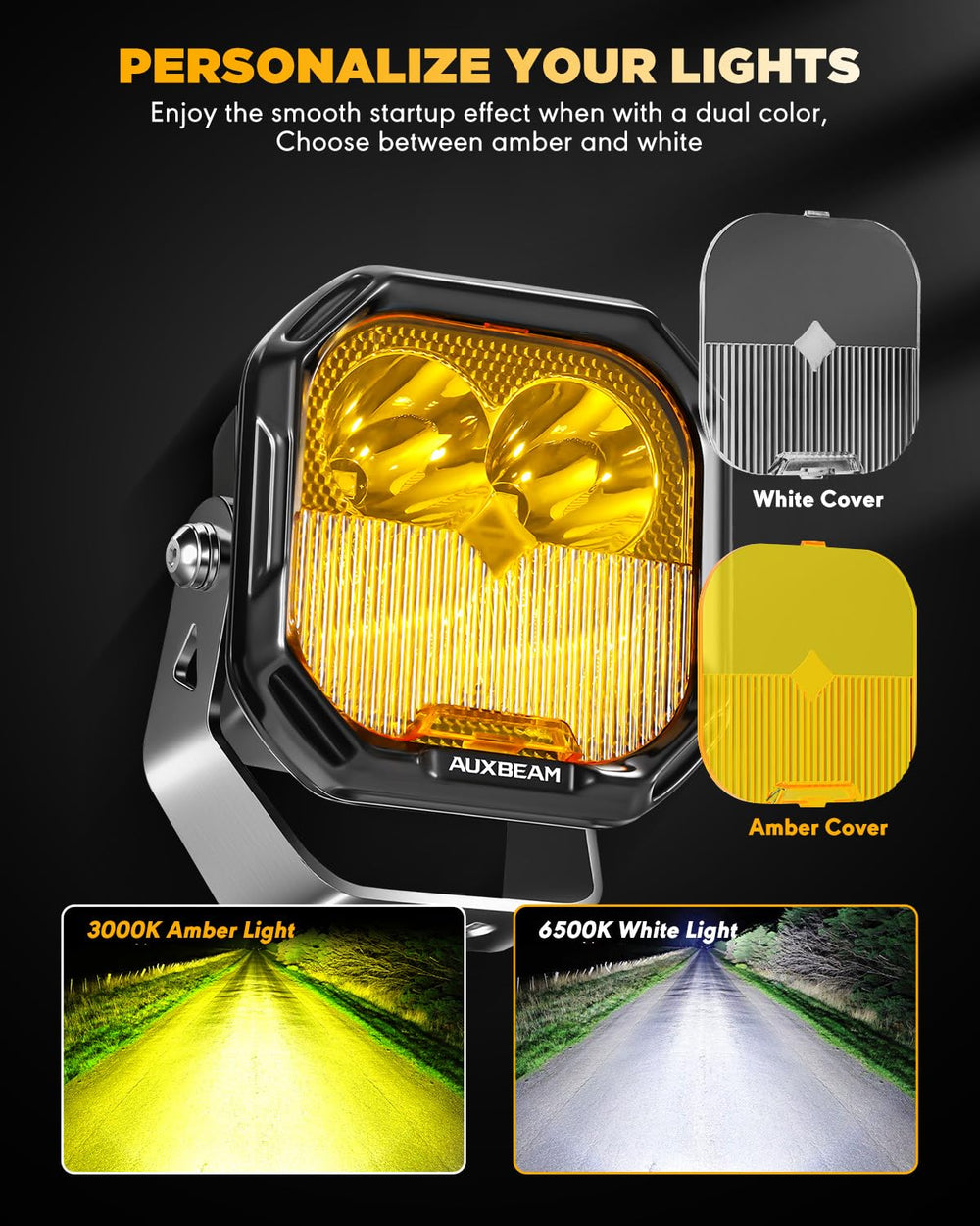 Auxbeam Color Play Series 3-inch LED pods wide beam illumination