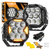 Auxbeam Cube-Z 4-inch pod light with amber cover, narrow beam for long-distance visibility