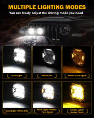 Auxbeam Cube-Z 4-inch pod light flood beam close-up showing diffusion and brightness
