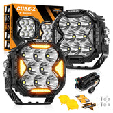 Auxbeam Cube-Z 4in LED pods front view shows powerful long-range illumination