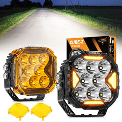 Auxbeam Cube-Z Series pair with amber covers ready for action