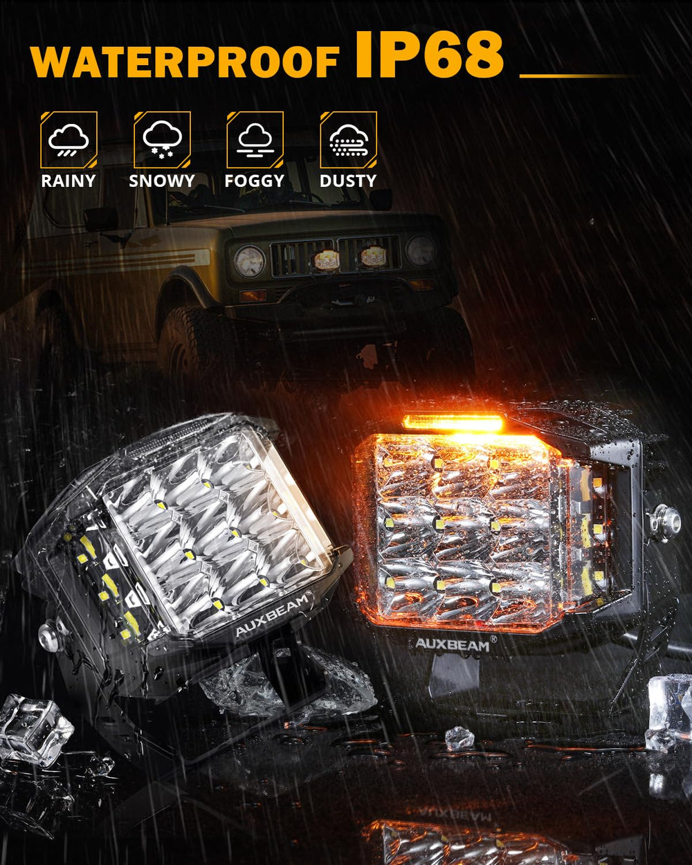 Rugged die-cast aluminum pod body protects the lighting unit.