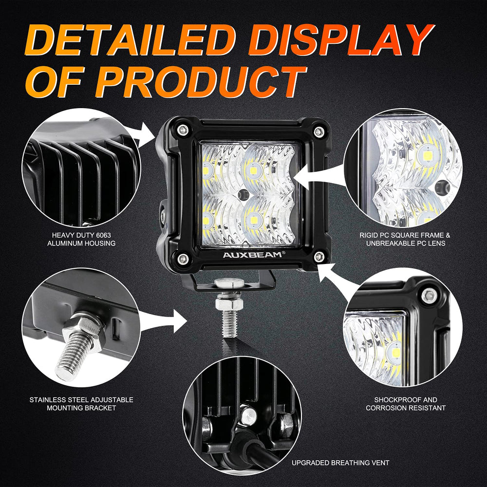 Auxbeam FA Series 3-inch LED pod mounted on vehicle for night trail use