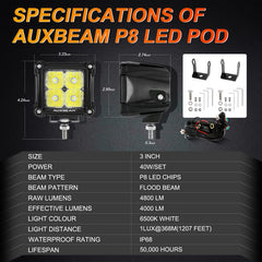 Auxbeam FA Series 3-inch LED pod wiring harness for easy installation