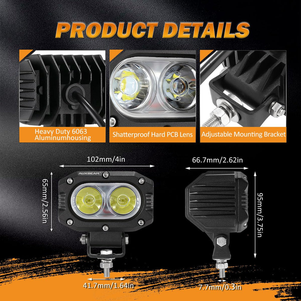Auxbeam LED fog driving lights in action on rugged terrain with improved visibility.