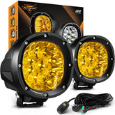 Auxbeam P4 Series amber fog light front view with wide beam for fog and snow visibility.