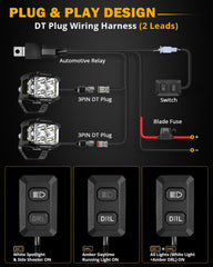 Auxbeam packaging includes harnesses and accessories for quick install