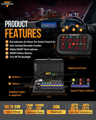 Auxbeam RA80 illuminated toggle switches showing RGB backlight