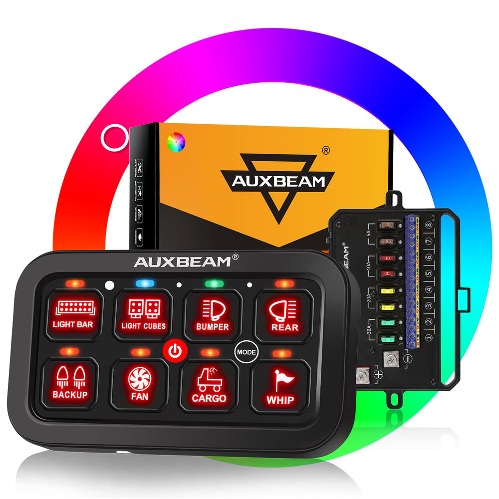 Auxbeam RA80 panel front view shows rugged aluminum build for off-road reliability.