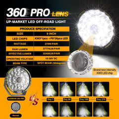 Auxbeam 360-PRO 9-inch light installed on a truck for rugged mounting