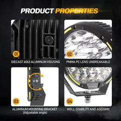 Auxbeam 360-PRO 9-inch night illumination test showing extended visibility