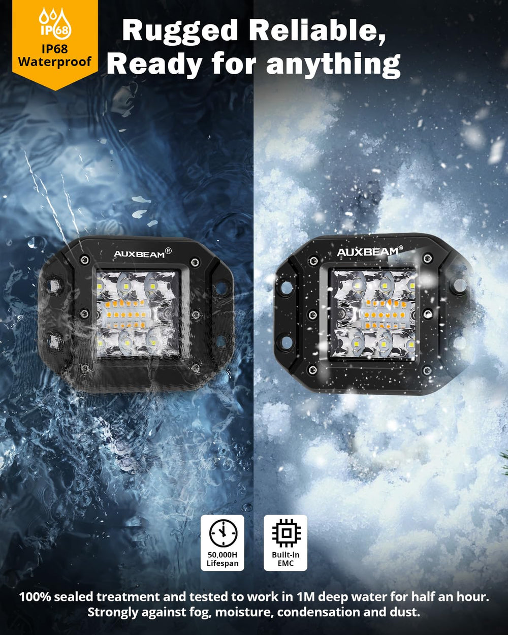 Auxbeam rugged 6063 aluminum housing with superior heat dissipation.