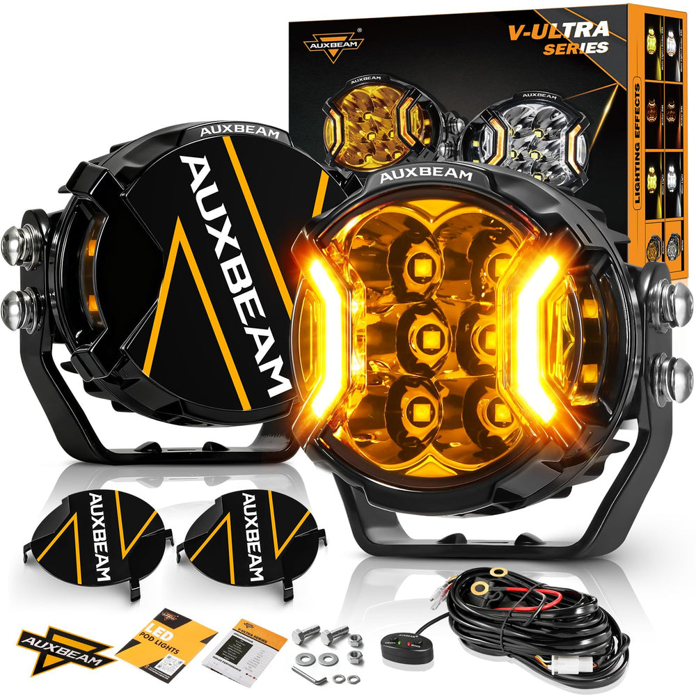 Auxbeam V-Ultra 3-inch amber DRL pod enhances off-road visibility.