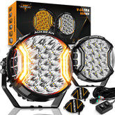Auxbeam V-Ultra 7-inch round off-road light front view for night visibility.