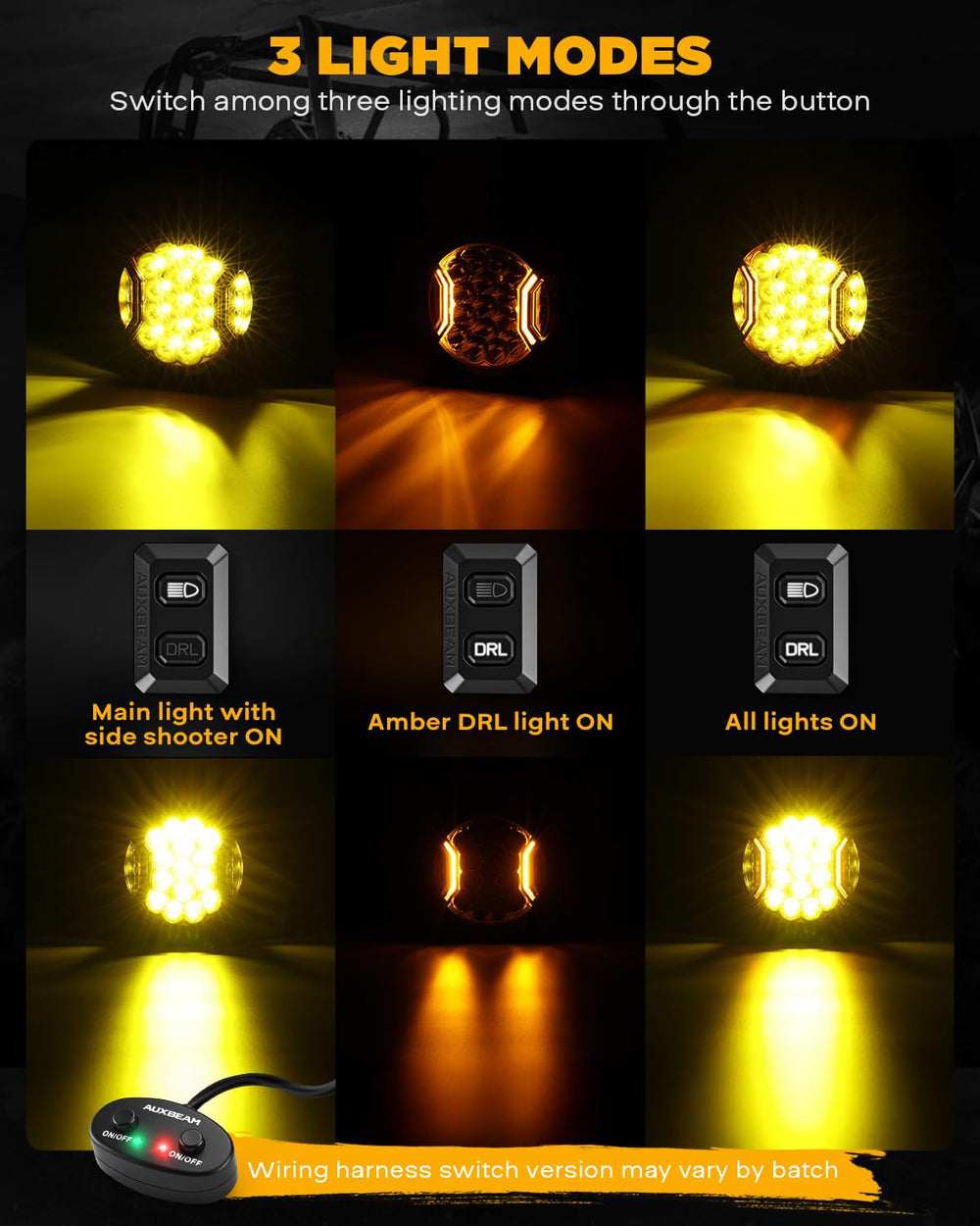 Auxbeam 7in amber fog lights deliver bright night vision