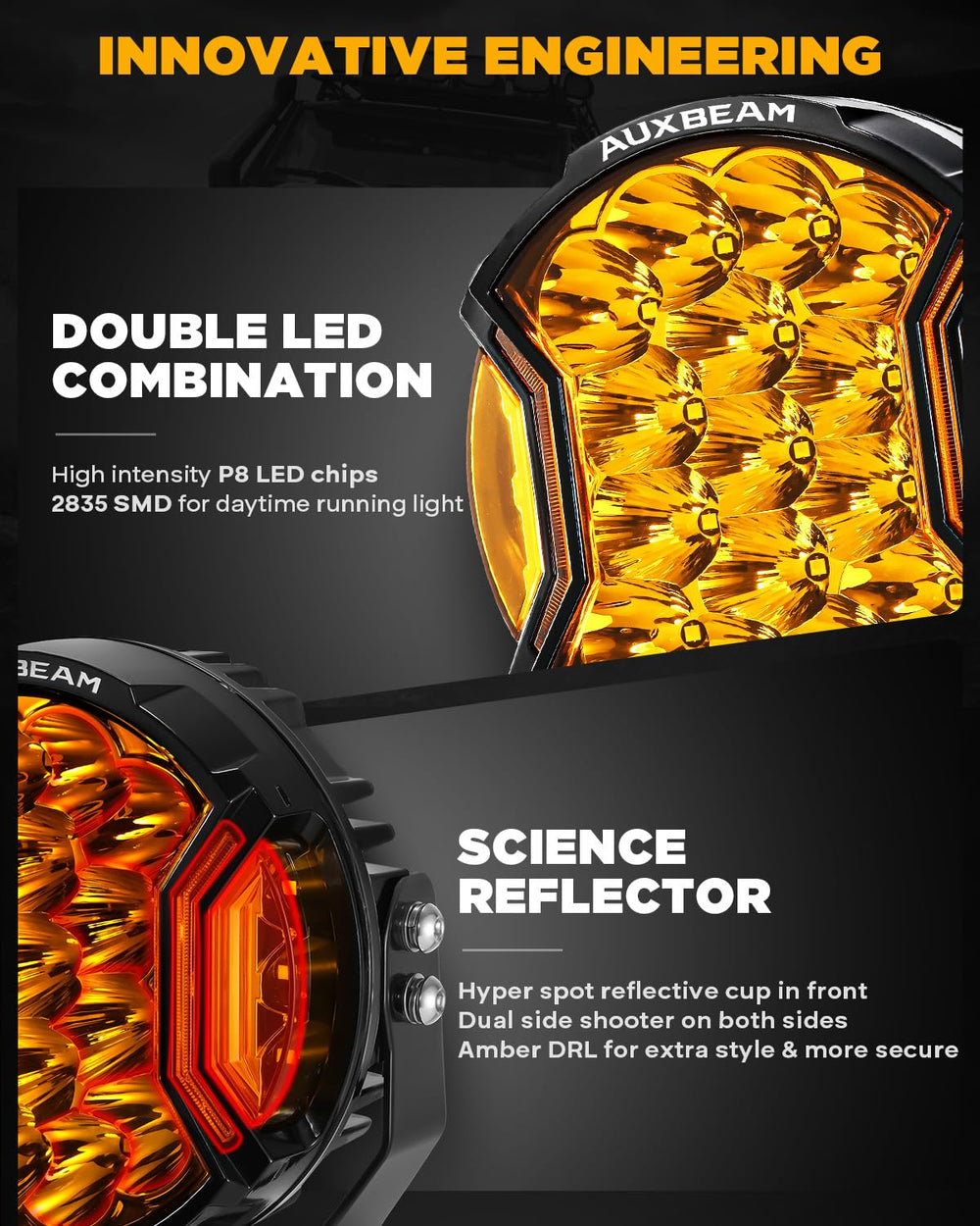 Auxbeam amber DRL enhances daytime visibility for off-road driving