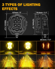 Auxbeam V-Ultra amber DRL mode provides daytime visibility with amber cue.