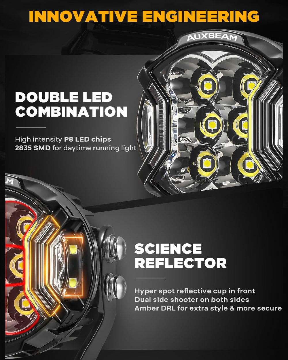 Auxbeam V-Ultra amber DRL enhances daytime visibility and safety