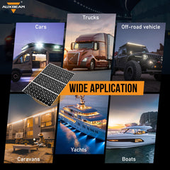 Auxbeam winch and strobe labels aiding fast function recognition off-road.