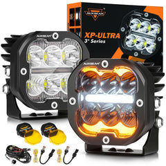 Auxbeam XP-Ultra 3-Inch pod with amber DRL and turn signals for daytime visibility.