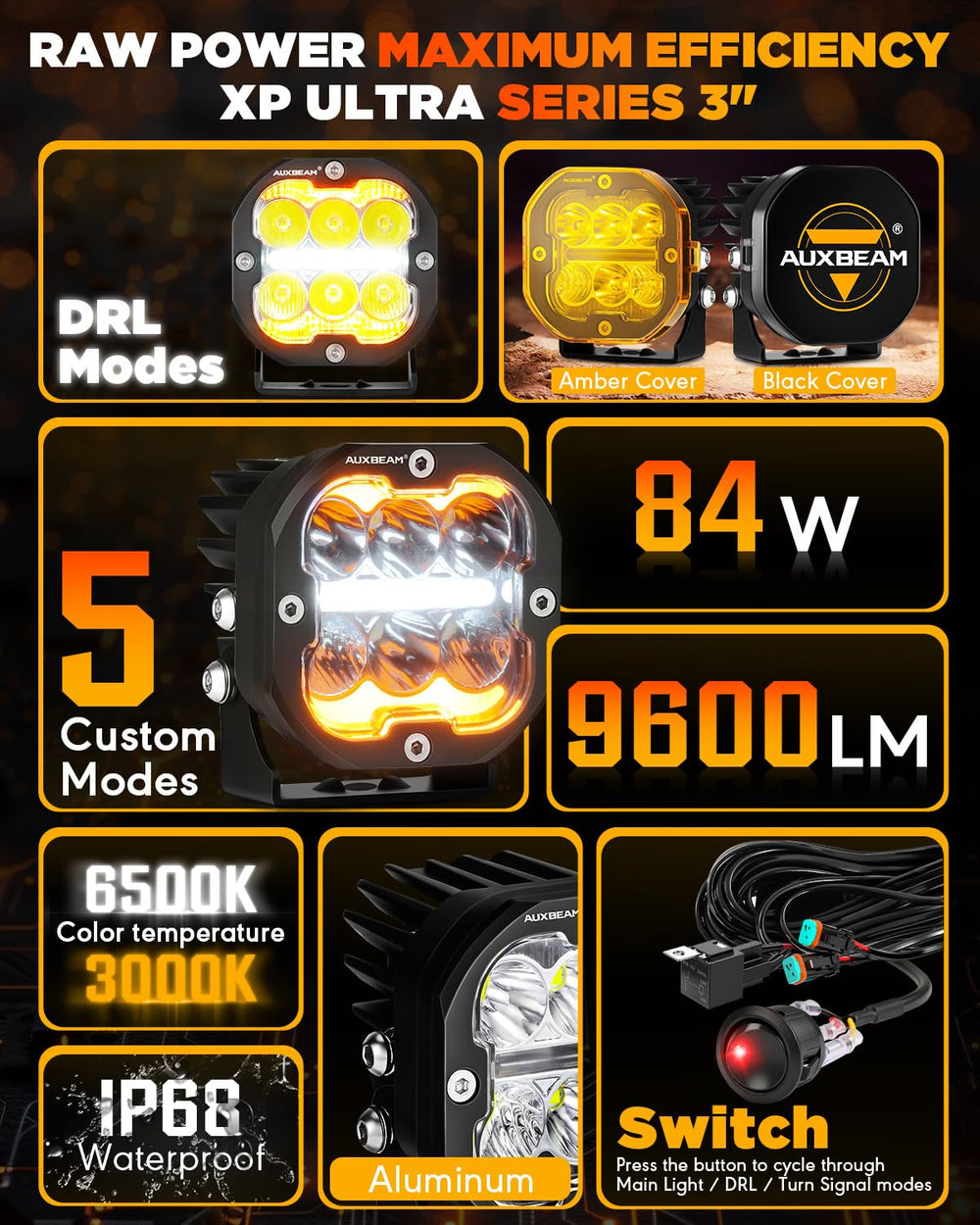 Auxbeam XP-Ultra spot and flood combo brightens far and near areas.