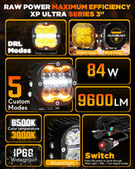 Auxbeam XP-Ultra spot and flood combo brightens far and near areas.