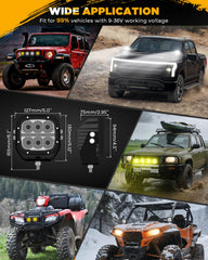 Auxbeam XP-Ultra 5-inch cube off-road light package includes wiring harness