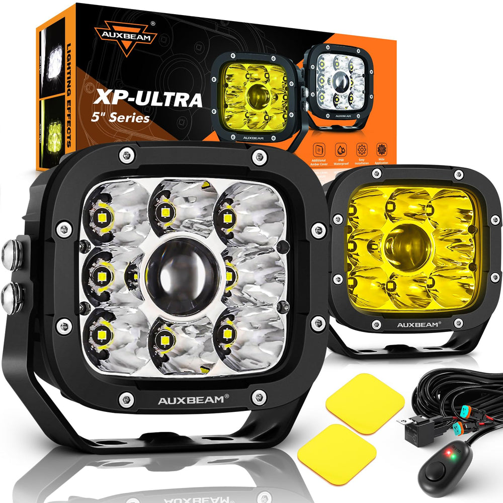 Auxbeam XP-Ultra 5in LED Pod lights front view for compact off-road lighting.