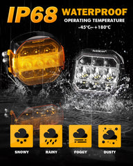 Auxbeam yellow cover highlights beam mode with dramatic contrast for signaling.
