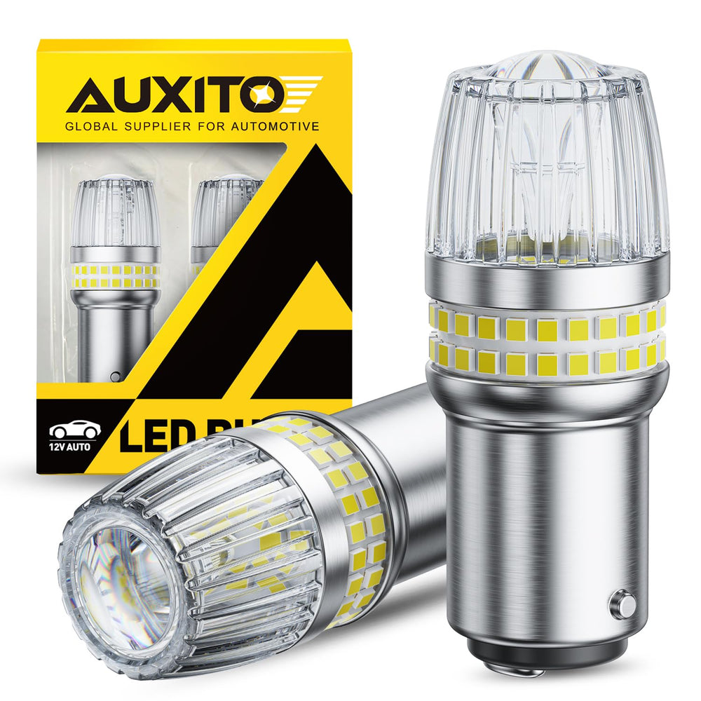 AUXITO 1157 LED bulb with projector lens improves backup light visibility at night