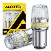AUXITO 1157 LED bulb with projector lens improves backup light visibility at night