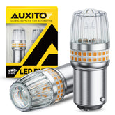 AUXITO 1157 LED amber turn signal front view with bright 360° illumination