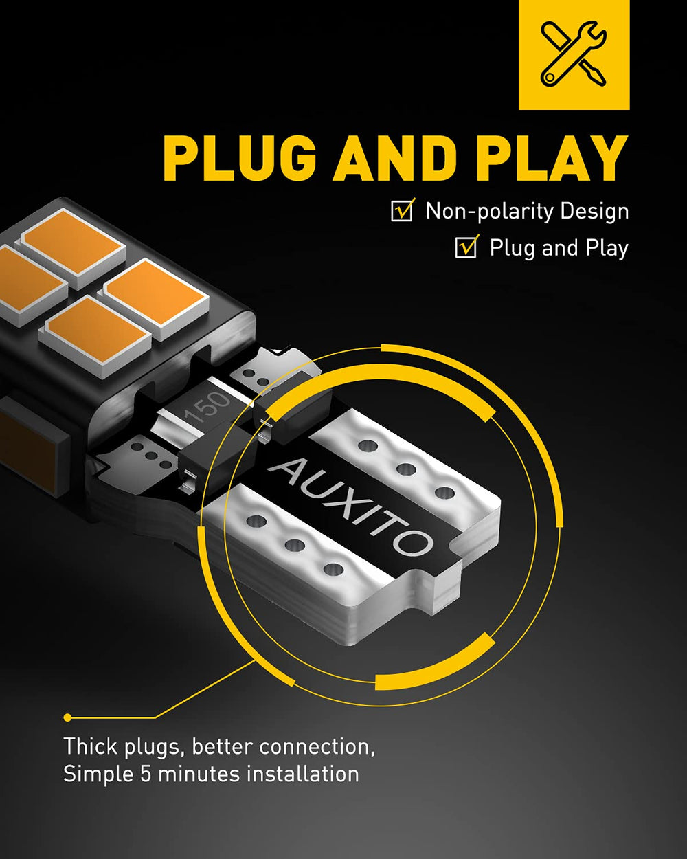 AUXITO 194 LED bulb with aluminum body for efficient heat dissipation