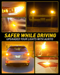 Auxito amber LED turn signal on car demonstrates bright signaling.