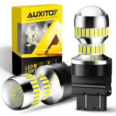 AUXITO 3157 LED bulb front view demonstrates compact design for easy replacement.