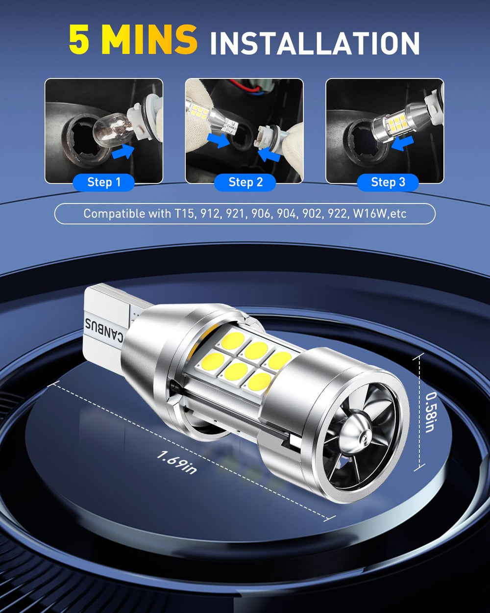 Auxito 360-degree illumination leaves no dark spots on reverse turns.