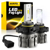 AUXITO 5202 LED fog light bulbs with 360-degree beam design for full road coverage.