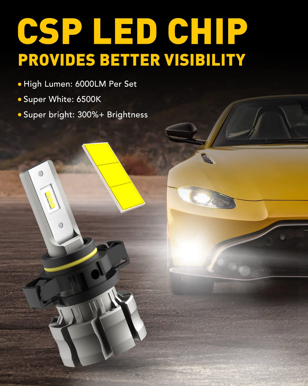 AUXITO 5202 with 6500K cool white glow improves visibility in fog and rain.