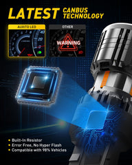 Close-up of AUXITO 7440 amber LED bulb showing high-brightness chips