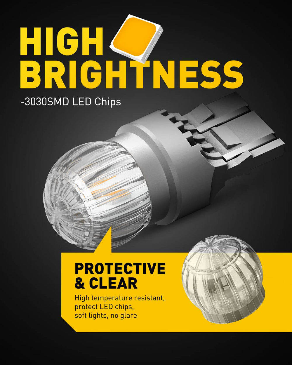 AUXITO 7443 amber LED bulb rear view for clear rear signaling.