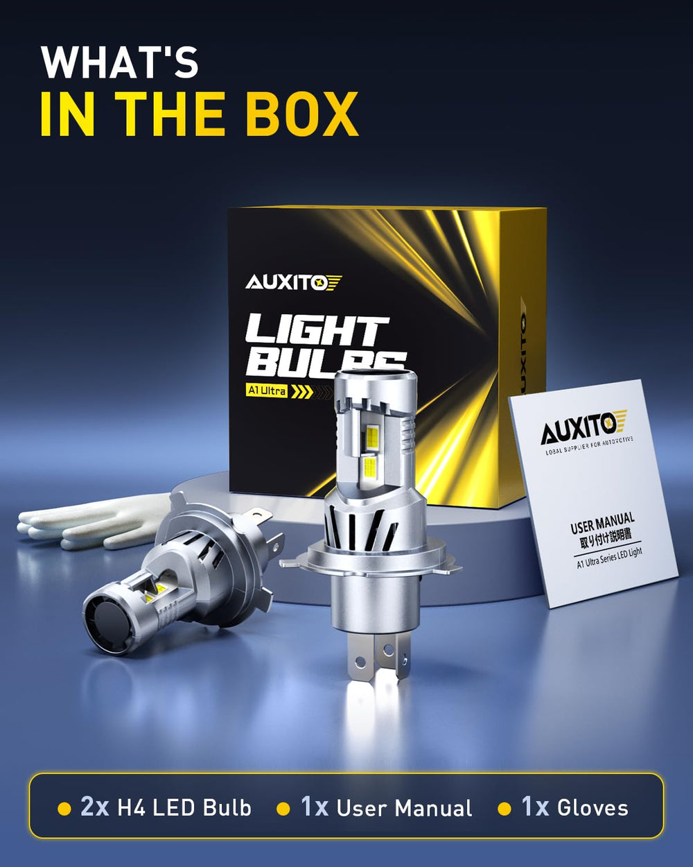 AUXITO 9003 LED bulb long life visual indicating 60,000+ hours