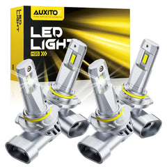 AUXITO 9005/9006 LED bulb close-up showing bright, even light for safer night driving.