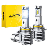 AUXITO 9005 bulb close-up showing the CSP LED chips for high brightness