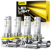 AUXITO 9005 H11 LED bulbs combo showing four-bright units for enhanced night driving.