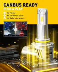 AUXITO 9005 HB3 fanless design signals durable, quiet performance with stable light output.
