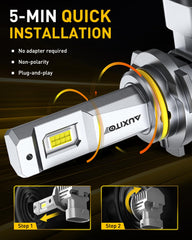 AUXITO 9005 LED bulbs fanless cooling design keeps operation quiet and cool.