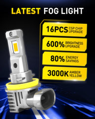 AUXITO amber 3000K LED fog lights provide clear visibility in fog and rain.