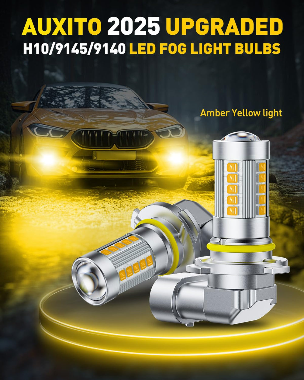 AUXITO amber beam scenario image illustrating improved dusk and rainy morning visibility