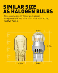 AUXITO 7443 amber LED bulb compatibility range with common sockets.