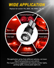AUXITO Brilliant Red 194 LED bulb for parking lights, strong daytime-visible glow.